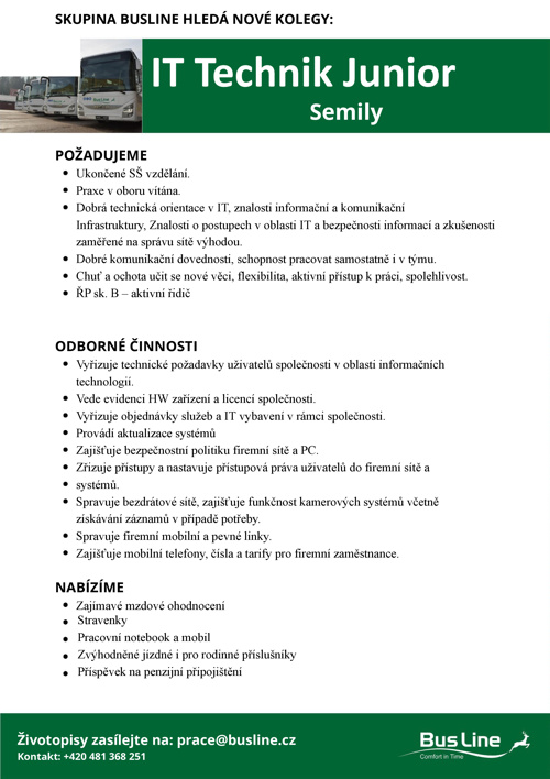Hledáme kolegu na pozici IT Technik Junior